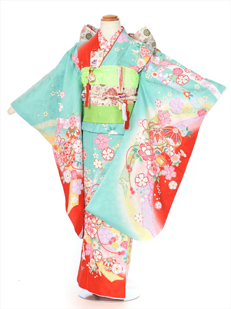 【賃借】七五三賃借 七歳御嬢さん七五三AP7101 御姉さん七五三 賃借七五三  753賃借  告げ知らせる会  赤ちゃんお召しもの  七五三 ７歳  七歳  しちごさん  7歳御姉さん  緑  赤  流出熨斗に手毬   往復貨物輸送無料