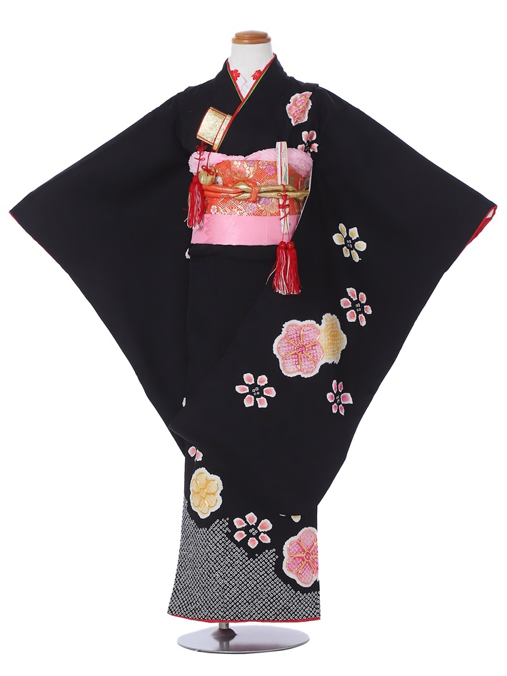 【賃借】 正絹 七五三賃借 七歳御嬢さん七五三AP7155 うしろ帯七五三 賃借七五三 753賃借 黒 正絹 絞り染め 賃借御召しもの うしろ帯七五三 貸御召しもの 貸御召しもの 七五三 ７歳 ７才 七歳七五三 華燭の典 儀式用 桃の節句 お宮参り お正月 往復貨物輸送無料