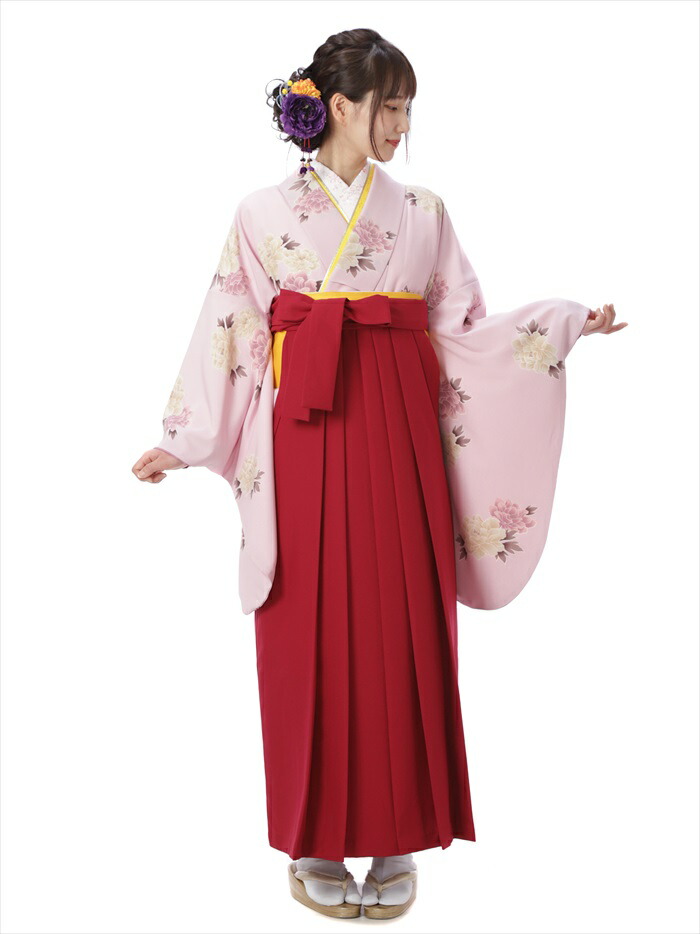 【レンタル】 卒業式 袴 レンタル セット(AG67)大人 女 レディース 袴セット 着物レンタル ハカマ はかま rental ピンク エンジ 2尺袖 着物 フルセット 対応身長153～158cm 足袋プレゼント 往復送料無料 7,546円