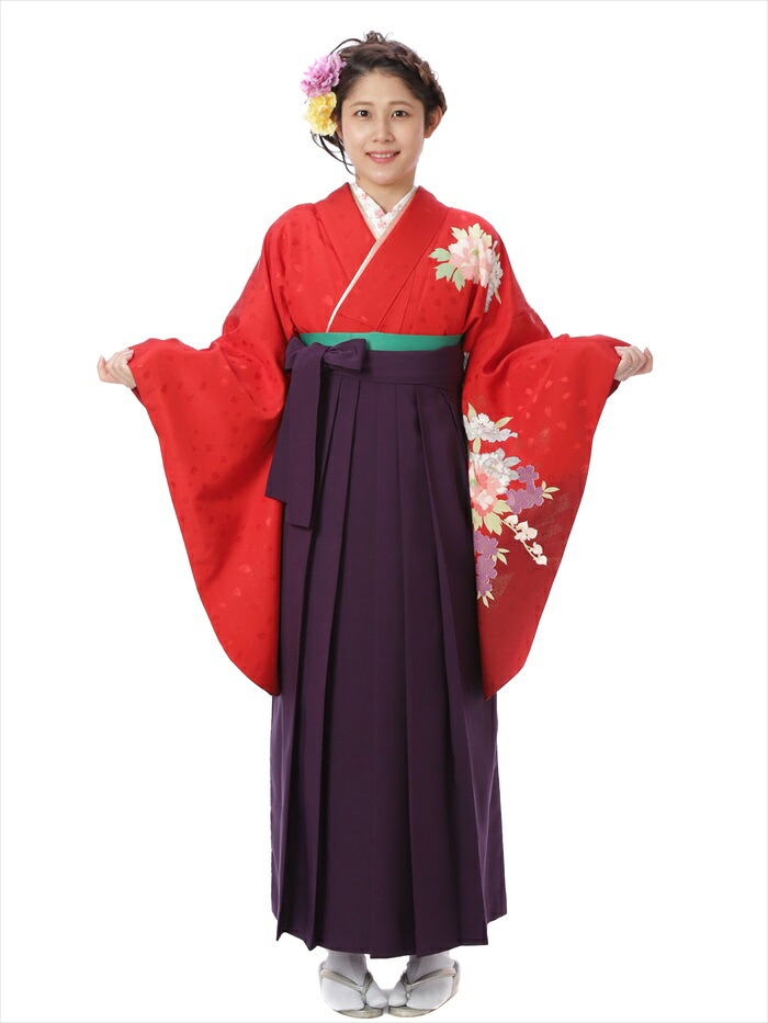 【レンタル】 卒業式 袴 レンタル セット(AG99)大人 女 レディース 袴セット 着物レンタル ハカマ はかま rental 赤 紫袴 2尺袖 着物 フルセット 対応身長158～163cm 足袋プレゼント 往復送料無料
