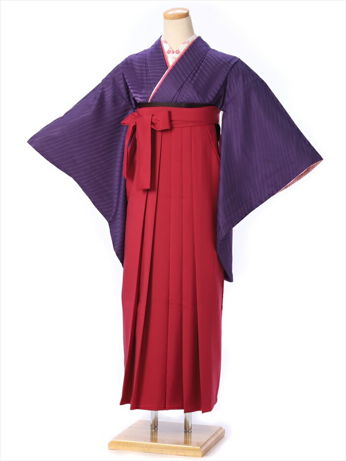 【レンタル】 卒業式 袴 レンタル セット(AG88)大人 女 レディース 袴セット 着物レンタル ハカマ はかま rental 紫 赤無地袴 無地袴 2尺袖 着物 フルセット 対応身長158～163cm 足袋プレゼント 往復送料無料