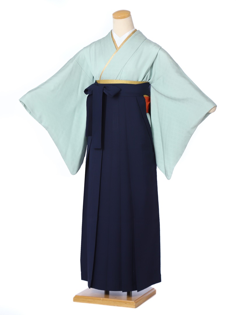 【レンタル】卒業式 袴 レンタル フルセット 先生向き(DK164)大人 女 袴レンタル 着物レンタル ハカマ はかま rental グリーン 紺袴 1尺3寸 色無地 一つ紋 正絹 着物 卒業袴 対応身長158～163cm 足袋プレゼント 往復送料無料