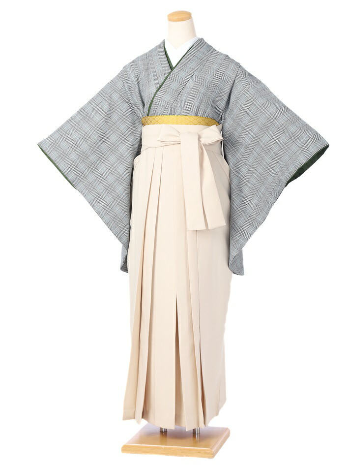 【レンタル】 卒業式 袴 レンタル セット(AG182) Raffine ラフィネ 袴レンタル 大人 女 レディース 袴セット 着物レンタル ハカマ はかま グレー ベージュ袴 2尺袖 二尺袖 着物 フルセット 対応身長163～168cm 足袋プレゼント 往復送料無料