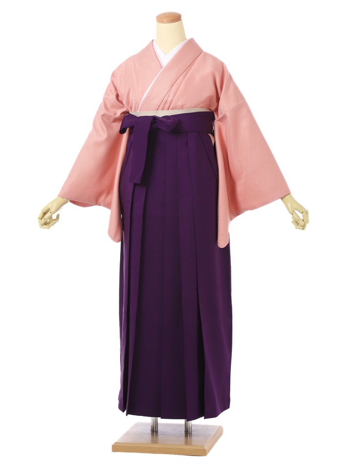 【レンタル】卒業式 袴 レンタル フルセット 先生向き(DK221)大人 女 卒業袴 袴レンタル 着物レンタル ハカマ はかま rental コーラルピンク 紫袴 色無地 着物 レンタル着物 対応身長158～163cm 足袋プレゼント 往復送料無料