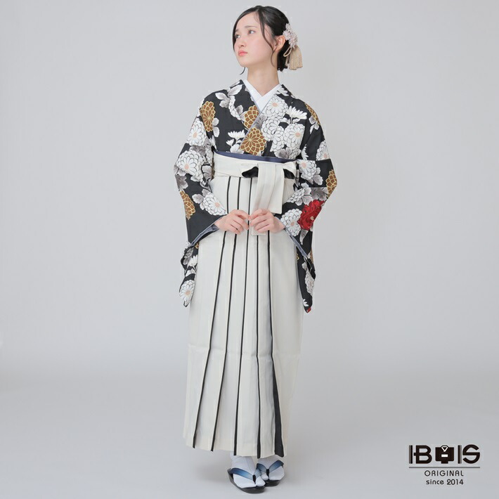 【レンタル】 卒業式 袴 レンタル セット(AG258)大人 女 レディース 袴セット 着物レンタル ハカマ はかま rental 百華小紋黒 ホワイト袴 二尺袖 着物 フルセット レンタル 対応身長158~163cm 足袋プレゼント 往復送料無料