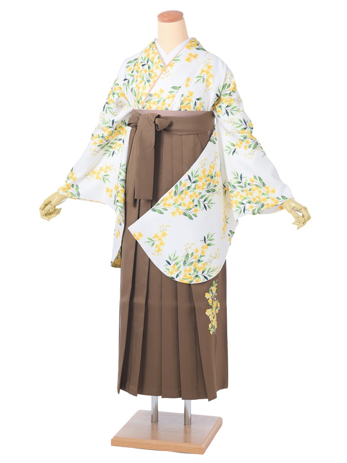 【レンタル】 卒業式 袴 レンタル セット(AG284)大人 女 レディース 袴セット 着物レンタル ハカマ はかま rental 白 ホワイト ブラウン袴 刺繍袴 2尺袖 着物 フルセット レンタル着物 対応身長153~158cm 足袋プレゼント 往復送料無料