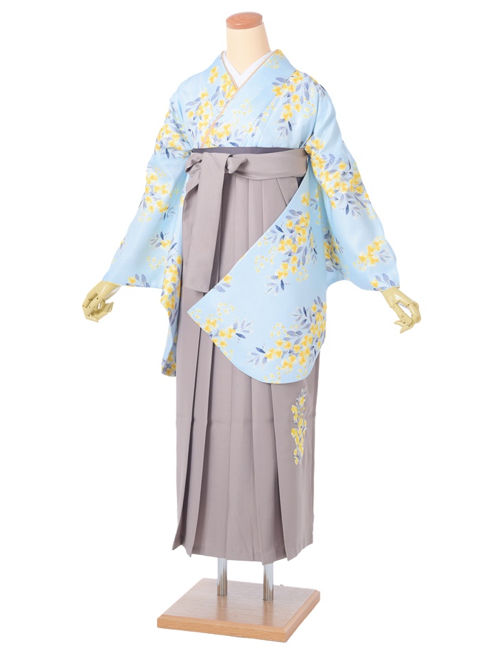 【レンタル】 卒業式 袴 レンタル セット(AG285)大人 女 レディース 袴セット 着物レンタル ハカマ はかま rental 水色 グレー袴 刺繍袴 2尺袖 着物 フルセット レンタル着物 対応身長153~158cm 足袋プレゼント 往復送料無料