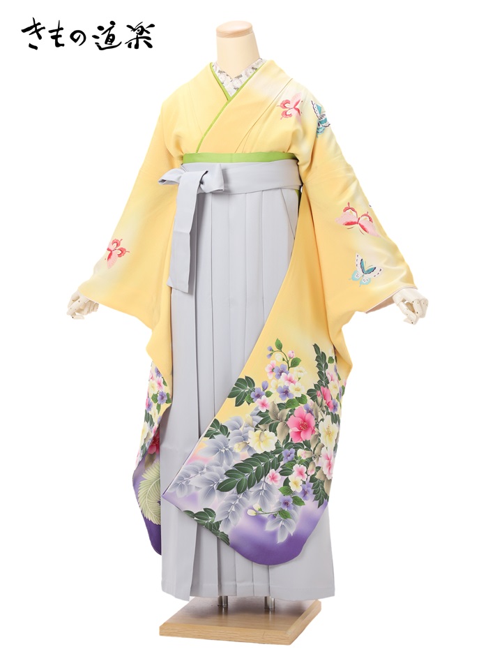 【レンタル 】きもの道楽 ブランド 正絹振袖 袴レンタル セット(HGB035)大人 女 レディース 袴セット 卒業式 袴 レンタル 着物レンタル ハカマ はかま rental アンティーク着物 グレー袴 振袖 着物 フルセット 対応身長163～168cm 足袋プレゼント 往復送料無料