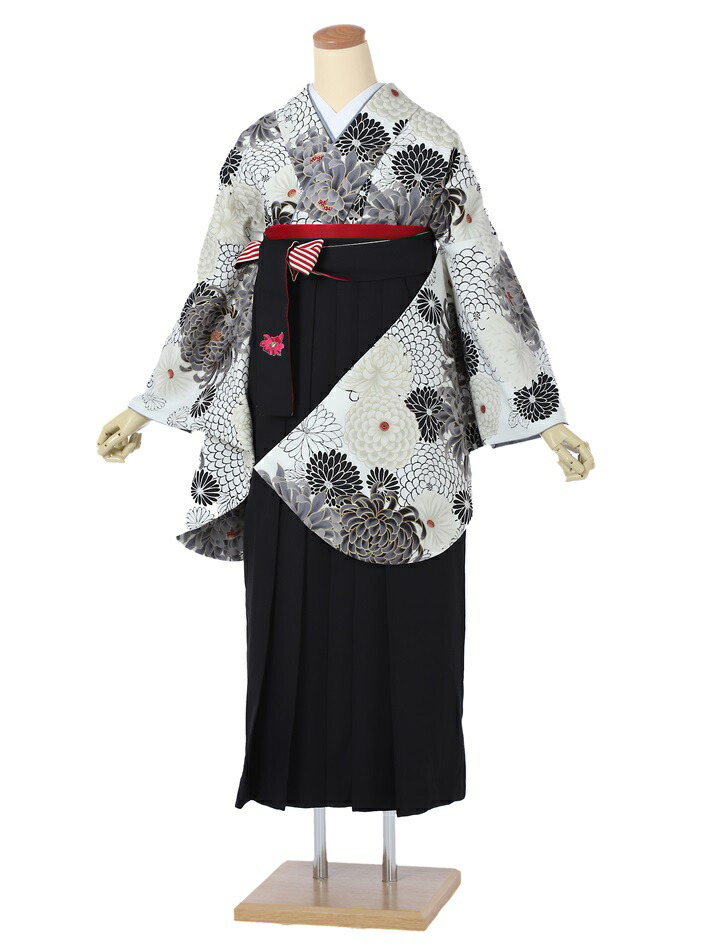 【レンタル】 卒業式 袴 レンタル セット(AG296)大人 女 レディース 袴セット 着物レンタル ハカマ はかま rental 菊尽くし 黒袴 二尺袖 着物 フルセット 対応身長148~153cm 足袋プレゼント 往復送料無料｜宅配レンタル衣裳アイビス
