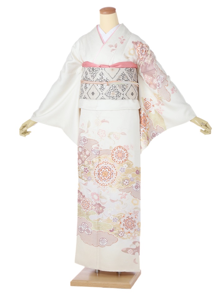 【賃貸】 短い訪問着 賃貸 正絹短い訪問着賃貸フルセット8AD536 賃貸短い訪問着 正絹 お呼ばれ賃貸 十日町友禅 薄皮膚軟化剤色 道長取り 鏡紋 150糎～170糎位まで 足袋差し上げ物