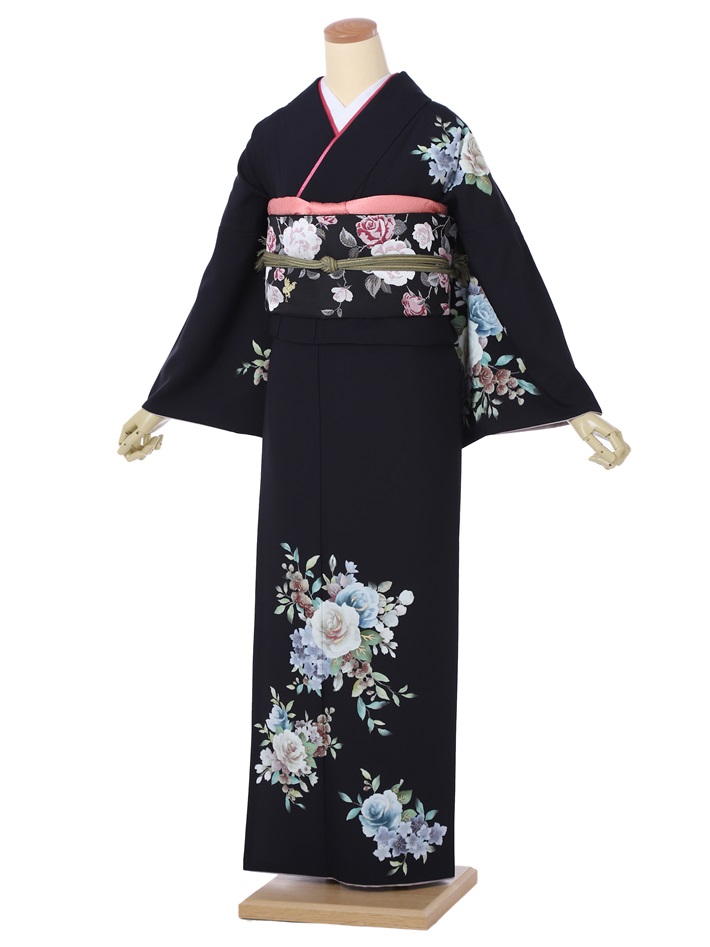 【レンタル】 訪問着 レンタル 訪問着レンタル 着物レンタル レンタル着物 レンタル訪問着 フルセット 8AD585 着物 きもの 七五三 卒業式 結婚式 お宮参り 入学式 黒 バラ アンティーク 150cm～170cm位まで 足袋プレゼント