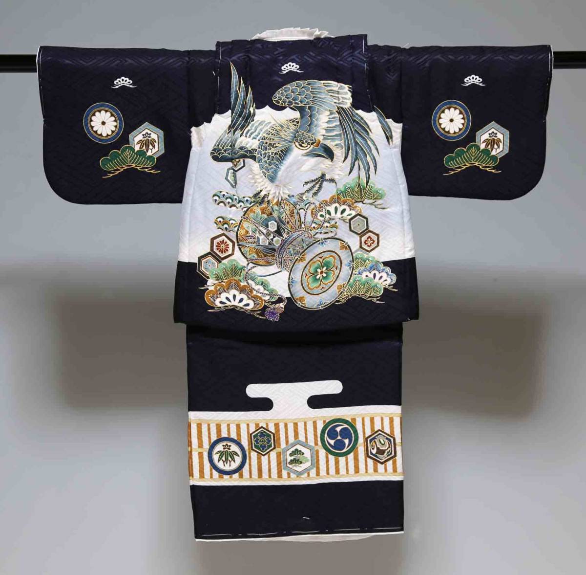 楽天市場】男児袷一つ身セット 紺地に兜 でんちセット 一つ身の着物