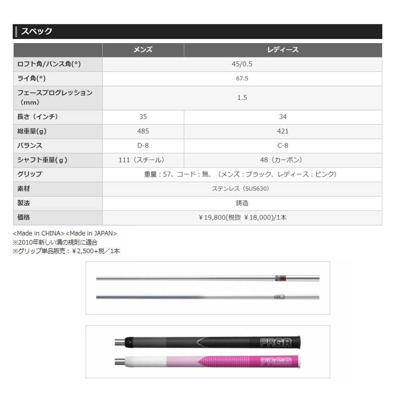 市場 PRGR レディースオリジナルカーボンシャフトR45 ウェッジ R45 プロギア ゴルフ