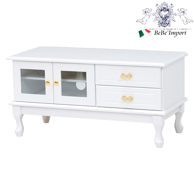 手数料安い 楽天市場 Feminine Wood Furniture フェミニンウッドファニチャー Tv台 幅90 ホワイト アンティーク調 輸入家具 リビング 収納 白 木製 姫系 リボンの取っ手 かわいい おしゃれ フレンチカントリー アンティークロココ調輸入家具ベベ 大