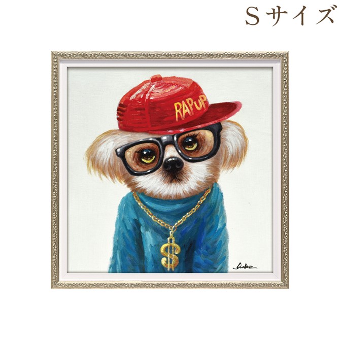 ［8/3まで★クーポンで5%OFF］ 絵画 ハンドペイント アートパネル キャンバス 犬 オイル ペイント アート 幅33cm レッドハット オシャレ クラシカル モダン｜アンティークロココ調輸入家具ベベ