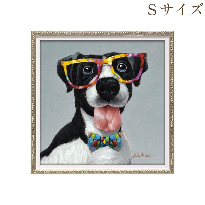 ［8/3まで★クーポンで5%OFF］ 絵画 ハンドペイント アートパネル キャンバス 犬 オイル ペイント アート 幅33cm イエローグラス オシャレ クラシカル モダン｜アンティークロココ調輸入家具ベベ