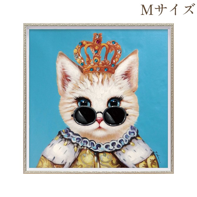 《9％OFFクーポン！5/3まで》 絵画 ハンドペイント アートパネル キャンバス 猫 オイル ペイント アート 幅63cm ブルーキング オシャレ クラシカル モダン