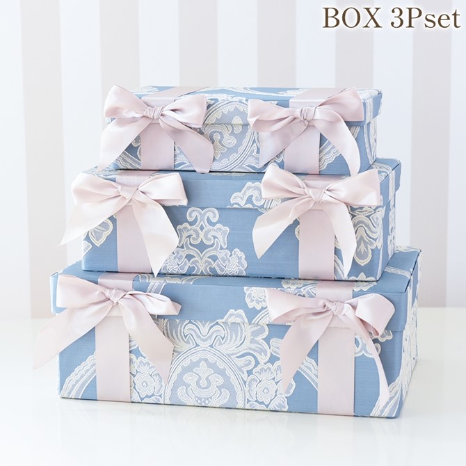 【決算★クーポンで1,320円OFF】 ボックス 3個セット 蓋付き 小物収納 アクアフラワー オペラブルー ボックス3Pセット ロココ調 姫系 ヨーロピアン クラシック ファブリック BOX リボン インテリア雑貨 おしゃれ かわいい