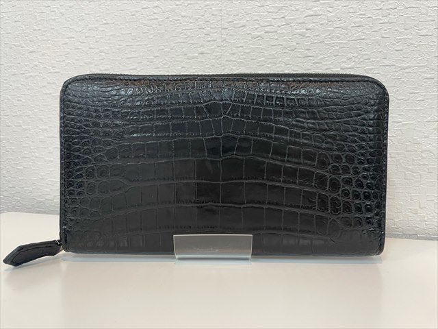 【アウトレット】 Crocodile クロコダイル　ラウンドファスナー　長財布　無双　一枚革　ブラック｜ヨシコレクション