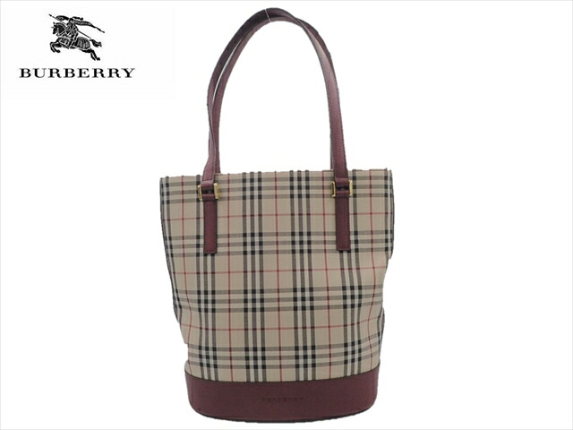 【中古】 BURBERRY バーバリー　バケツ型　トートバッグ　ボルドー×ベージュ　ノバチェック　美品　【送料無料】