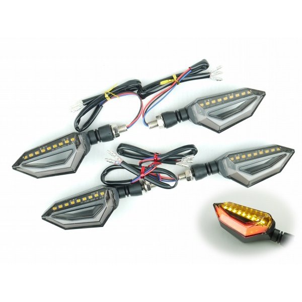 デュアルカラー LEDウインカー TYPE1 レッド ダブル球 ポジション付 4個セット バイク オートバイ カスタム パーツ