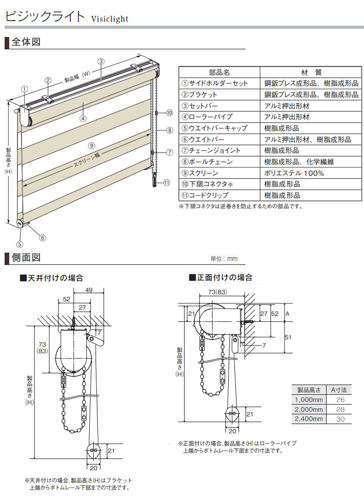 トーソー ロールスクリーン ホワイト 90X200 調光機能・チェーン式