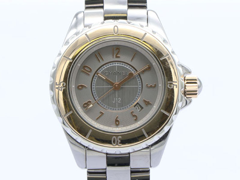 【 シャネル CHANEL 】J12 H4197 クロノマティック ゴールドベゼル PG/チタンセラミック クォーツ デイト レディース 保 箱 新着 70200-3 中古 送料無料