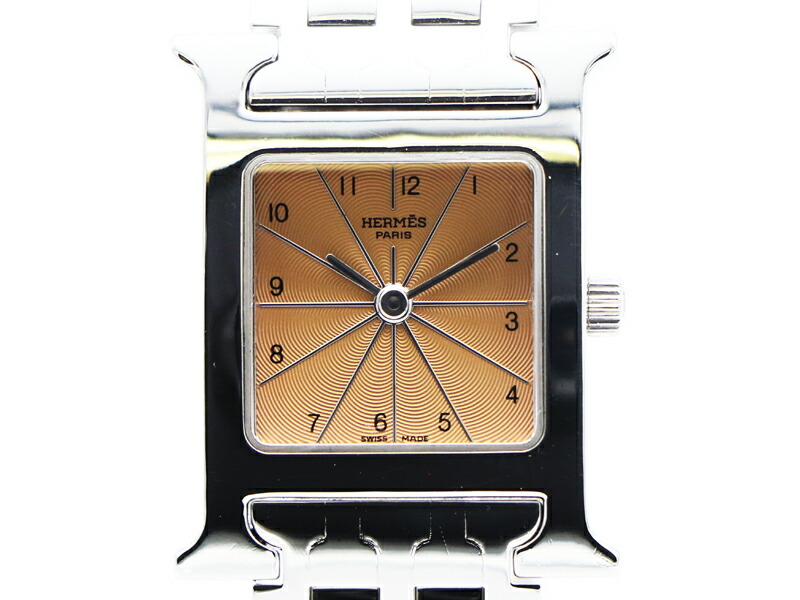 【 エルメス HERMES 】 腕時計 HH1.210 Hウォッチ SS オレンジ文字盤 クォーツ レディース 新着 70316-5 中古 送料無料