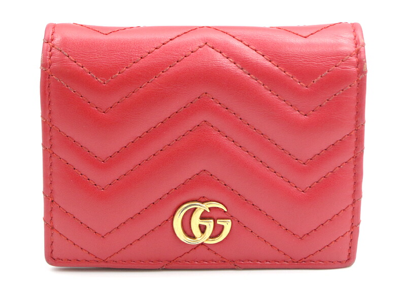 【 グッチ GUCCI 】466492 二つ折れ紙入れ GGマーモント 赤いこと レディース 〇新着 76159-4 中古 貨物輸送無料