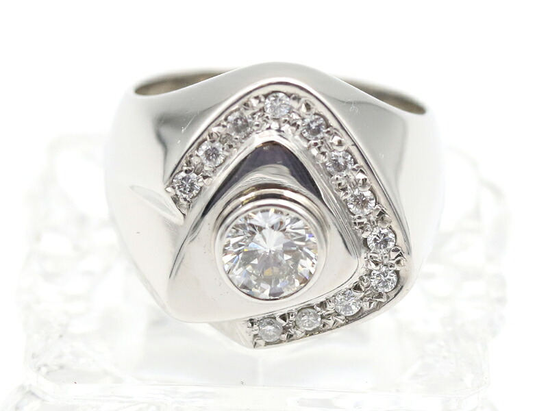 【 PT900 プラチナ 】 メンズジュエリー 指輪 リング 印台 ダイヤモンド 1.106ct 0.30ct 22号 32.6g 鑑定書 ☆新着 70031-1 中古 送料無料