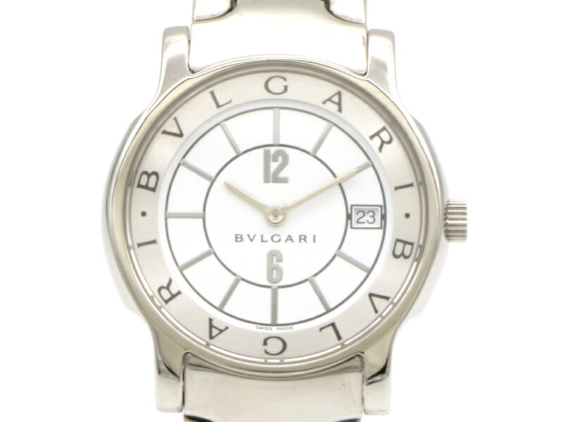 【 ブル小峡谷 BVLGARI 】 ウオッチ ST35S ソロペース 35粍 SS デイト クォ―ツ メンズ 新着 00028-0 中古 貨物輸送無料