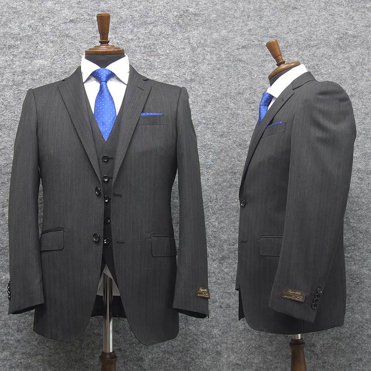 楽天市場】通年 シングル2釦ベーシックスーツ 濃グレー/ストライプ [A