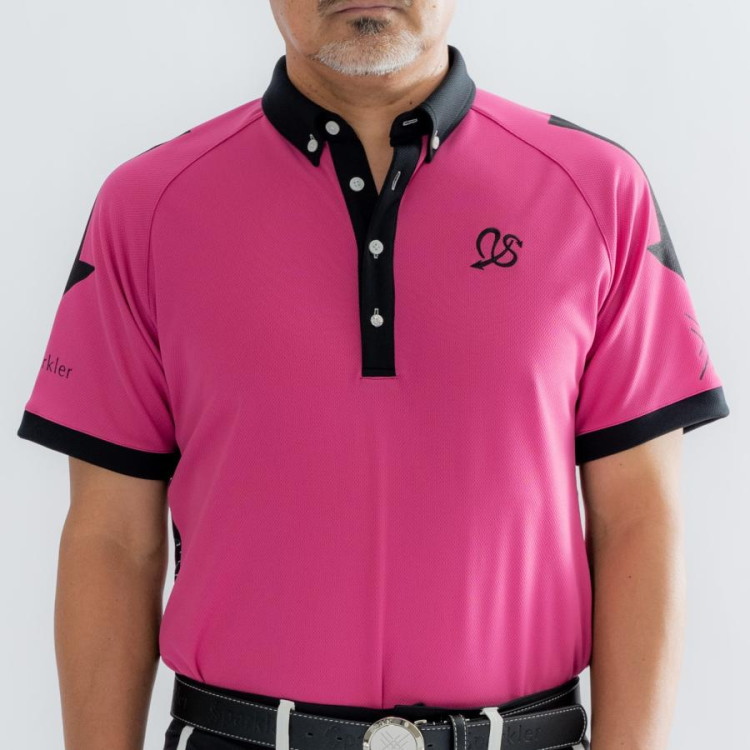 SSparkler（スパークラー） ゴルフお召しもの スポーツシャツ メンズ 半袖 ◆サクラ色×黒◆名取り草落ちこむ  貨物輸送無料 SPKG-S03-pin