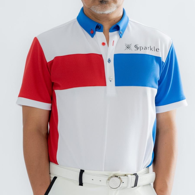 SSparkler（スパークラー） ゴルフ御召しもの スポーツシャツ メンズ 半袖 ◆白×赤×青◆名取り草落ち込む  貨物輸送無料 SPKG-S04