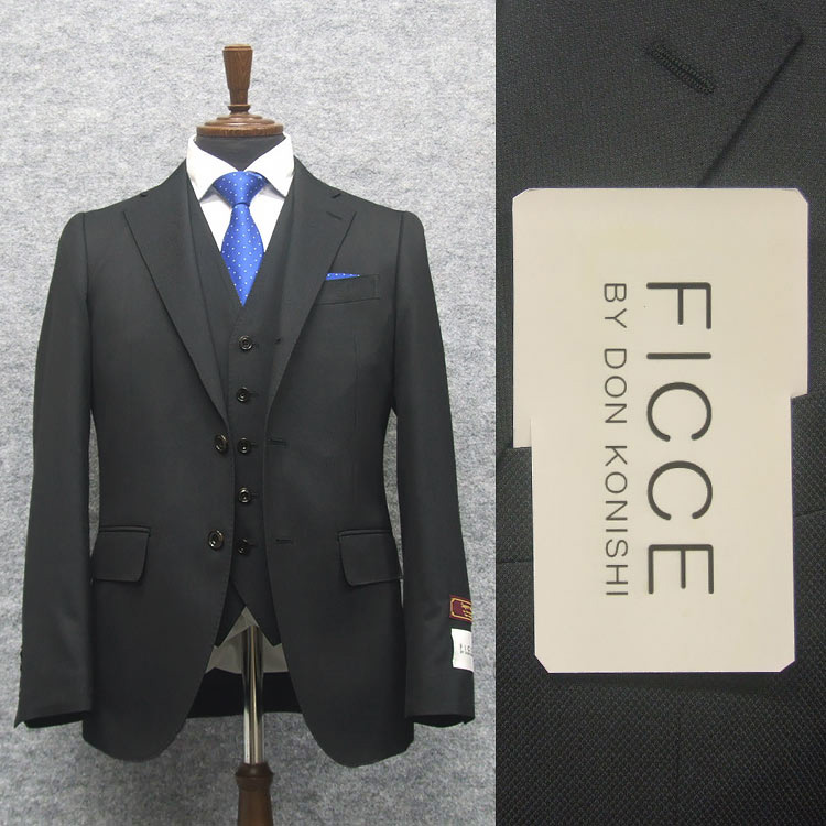 通年　段返り３釦　３ピース　[FICCE]BY DON KONISHI フィッチェ　スタイリッシュ　シングルスーツ　濃紺/織柄　A体 AB体　FC20208-88