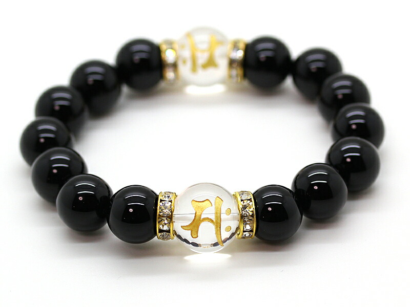 ハンドメイド ブレスレット 黒金天然石の青龍と梵字 ハンドメイド ブレスレット 黒金天然石の青龍と梵字