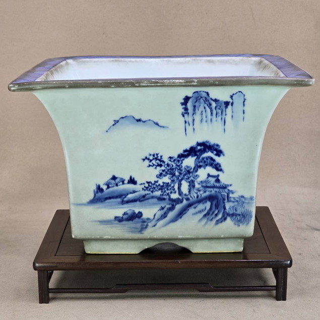 【盆栽鉢】 時代鉢 古有田 山水図外縁正方鉢（一辺25cm 無傷）いよじ園 25,920円