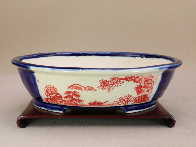 楽天市場】盆栽鉢 「高山染付山水図長方鉢」 植木鉢 絵付鉢 作家鉢