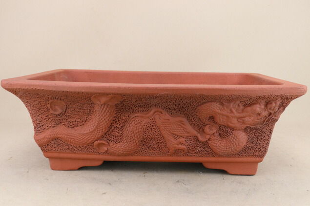 盆栽鉢　時代ミニ盆栽鉢常滑名工泥珠3つ足釘彫山水画朱泥ミニ盆栽鉢 盆栽鉢 時代ミニ盆栽鉢常滑名工泥珠3つ足釘彫山水画