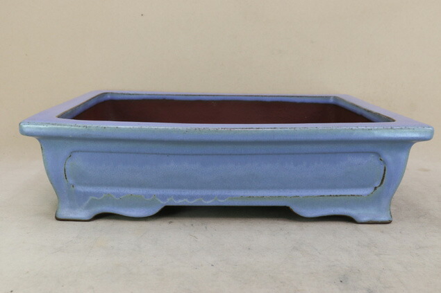 【盆栽鉢】 時代鉢 松泉焼山秋作 均釉額入長方鉢（左右34.5cm 無傷）いよじ園