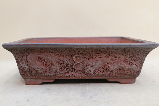 楽天市場】【盆栽鉢】 時代鉢 和泉窯 朱泥龍浮彫紋長方鉢［完全手造り