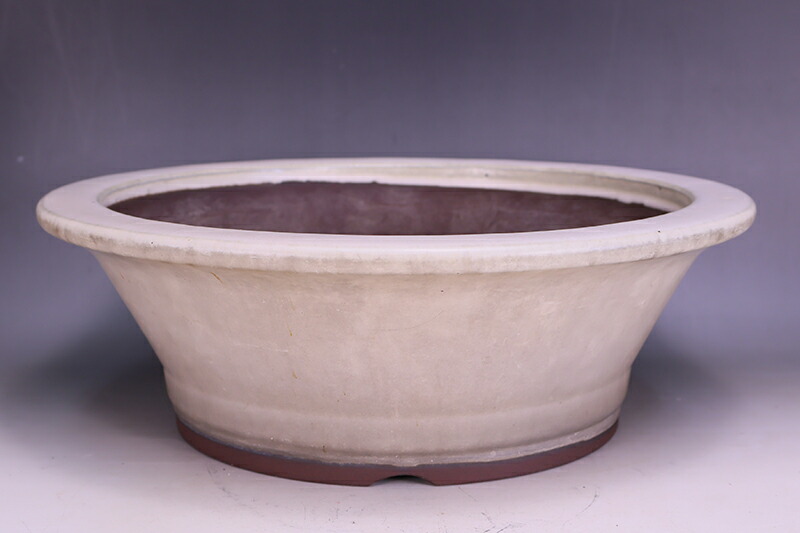 【盆栽鉢】 時代鉢 山秋 白釉外縁丸鉢（径41cm）（無傷）いよじ園｜いよじ園 店