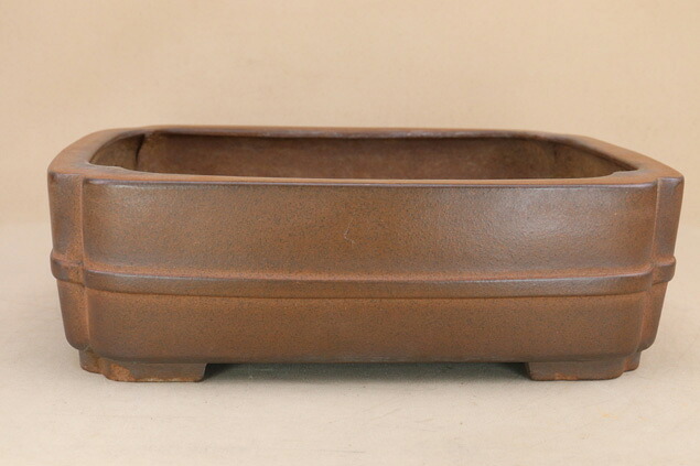 送料無料【盆栽鉢】 時代鉢 益山作 烏泥角入胴紐長方鉢（左右35cm 足ホツ有）いよじ園
