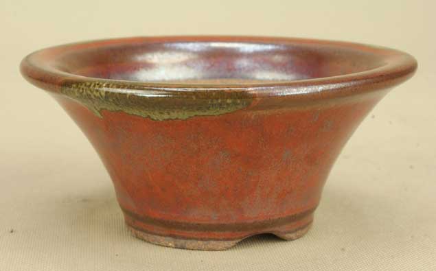 越前芳水造　赤絵 楽天市場】【盆栽鉢】 越前芳水作 辰砂釉 割れ蓋に蛙【一点物】（いよ