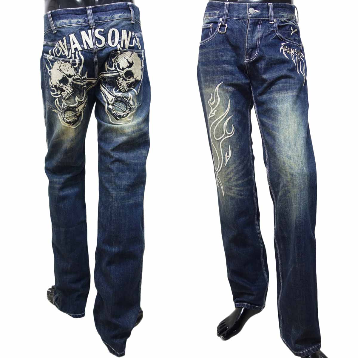 【お買い物マラソン ポイント5倍】バンソン vanson ドクロ スカル ジーンズ デニム ジーパン メンズ SP-B-32