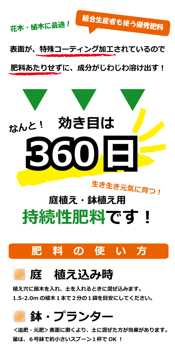 楽天市場 360日効く粒肥料 庭木 花木 鉢植え用 300g 庭用 植木用 花木用 特殊コーティングでじわじわ効き目が持続 植木組合