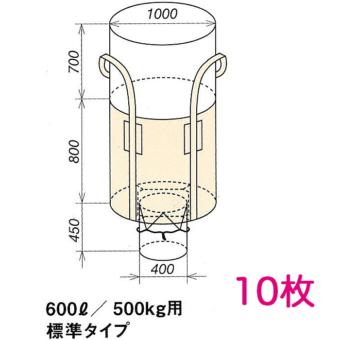 コンテナバッグ OW-005丸HS 0.5t用 Φ1000&times;H800 10枚 容量600L 最大積載500kg 丸型 標準生地 UV剤配合 レキシブルコンテナ フレコン,トンパック,トランスバッグ,ワンウェイコンテナバッグ,ワンウェイバッグ,トン袋,PPバッグ,クロスコンテナーバッグ,ジャンボ土のう｜横濱ゼームス商会-店