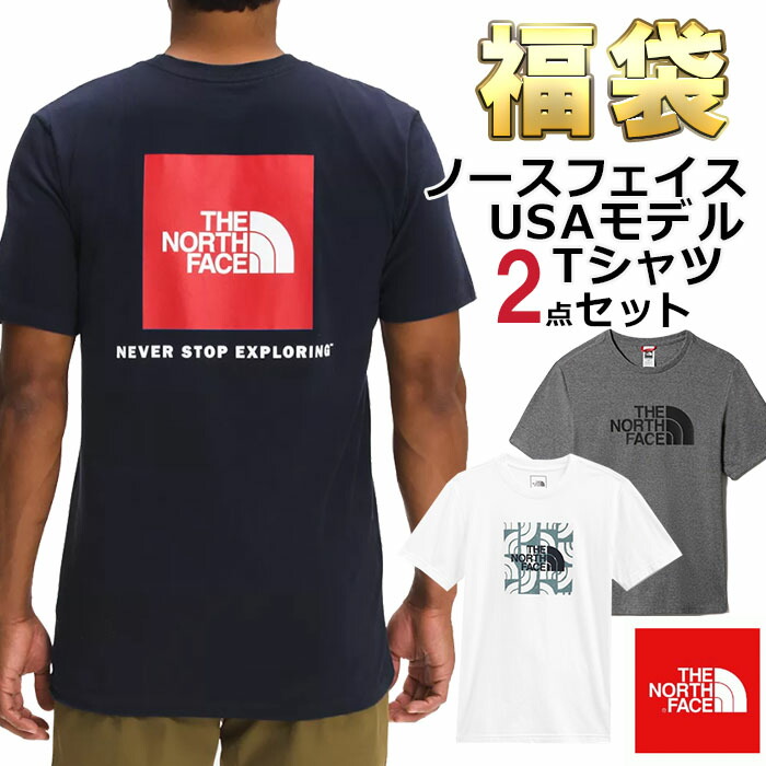 ノースフェイス Tシャツ 福袋 メンズ 2枚セット USAモデル 2枚組 THE North Face 半袖Tシャツ 2点セット まとめ買い お得 お楽しみ袋 送料無料 メンズ ブランド 福袋 2026 予約 取寄 春 夏セット