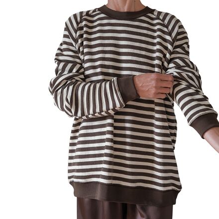 (取寄) レディース ザ ストライプ クルーネック - ウィメンズ Donni women The Stripe Eco-Terry Crewneck - Women's Espresso/Creme|ジェットラグ店