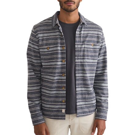 (取寄) マリンレイヤー メンズ パシフィカ ストレッチ ツイル YD シャツ - メンズ Marine Layer men Pacifica Stretch Twill YD Shirt - Men's Navy/Grey Baja Stripe|ジェットラグ店